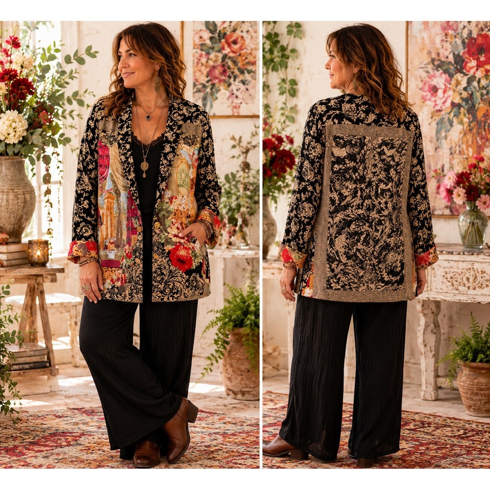 Boho Chic Wearable Art Y2K 90s Maximalism Floral Vintage Patchwork‎ 12 Jacket